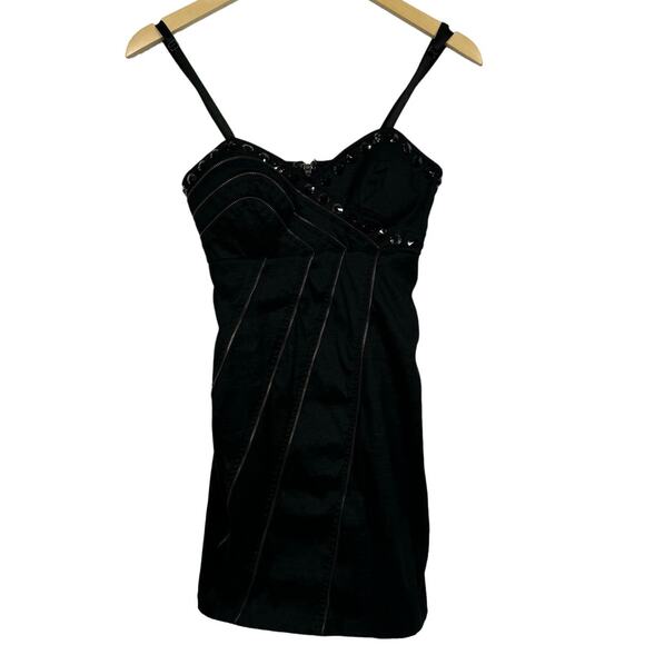 Entry Beaded Exposed Zippers Bodycon Mini Black Dress Size S - Picture 1 of 13